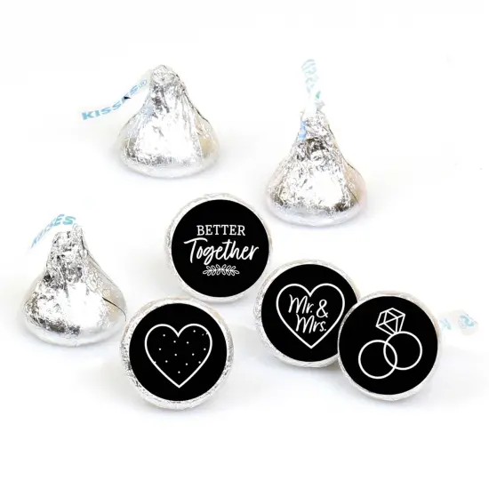 Big Dot of Happiness Mr. and Mrs. - Black and White Wedding or Bridal Shower Round Candy Sticker Favors - Labels Fits Chocolate Candy (1 sheet of 108) {1}