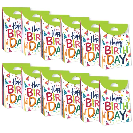 Big Dot of Happiness Cheerful Happy Birthday - Colorful Birthday Gift Favor Bags - Party Goodie Boxes - Set of 12 {6}
