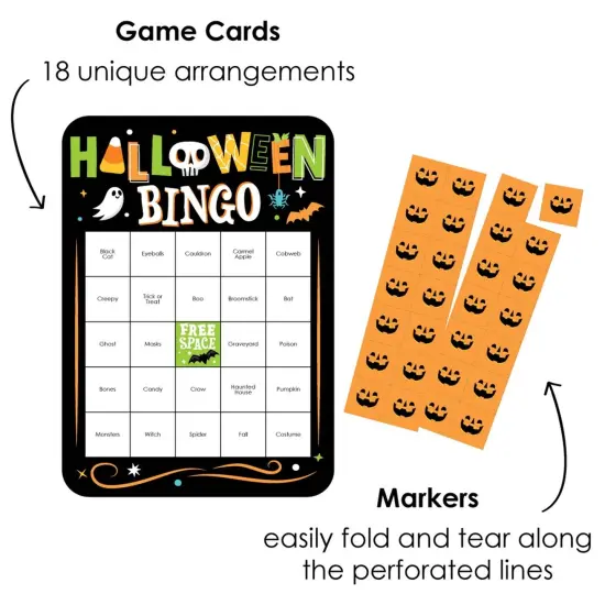 Big Dot of Happiness Jack-O'-Lantern Halloween - Bingo Cards and Markers - Kids Halloween Party Bingo Game - Set of 18 {4}
