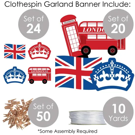 Big Dot of Happiness Cheerio, London - British UK Party DIY Decorations - Clothespin Garland Banner - 44 Pieces {6}