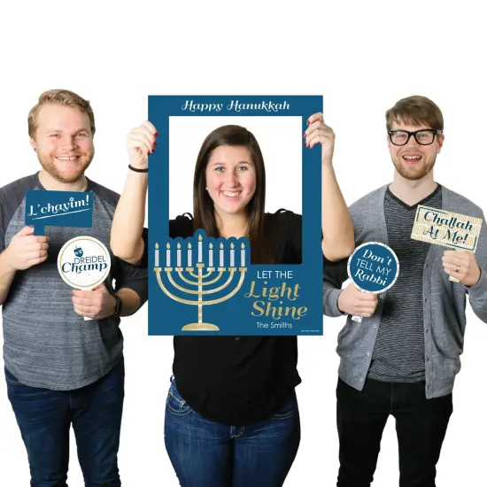 Big Dot of Happiness Happy Hanukkah - Chanukah Party Selfie Photo Booth Picture Frame and Props - Printed on Sturdy Material {1}