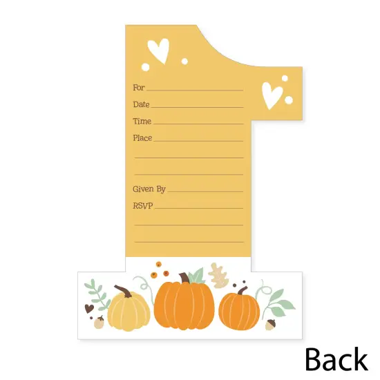 Big Dot of Happiness 1st Birthday Little Pumpkin - Shaped Fill-In Invitations - Fall First Birthday Party Invitation Cards with Envelopes - Set of 12 {6}