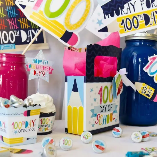 Big Dot of Happiness Happy 100th Day of School - 100 Days Party Favor Boxes - Set of 12 {7}