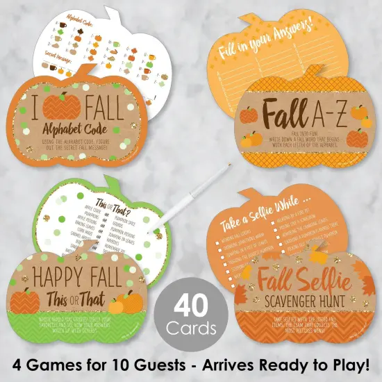 Big Dot of Happiness Pumpkin Patch - 4 Fall, Halloween or Thanksgiving Party Games - 10 Cards Each - Gamerific Bundle {3}