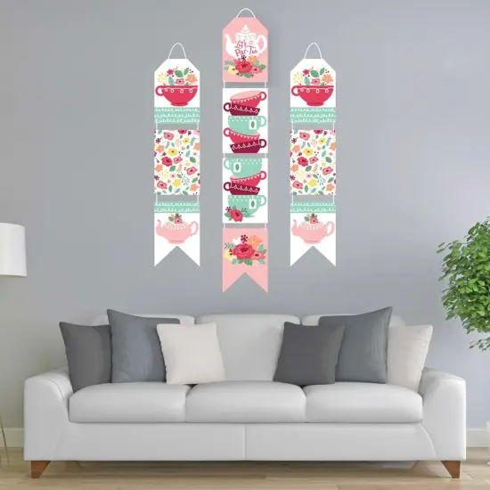 Big Dot of Happiness Floral Let's Par-Tea - Hanging Vertical Paper Door Banners - Garden Tea Party Wall Decoration Kit - Indoor Door Decor {3}