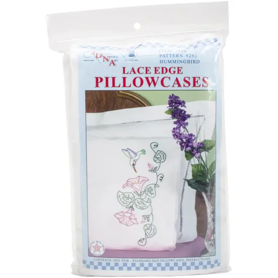 Jack Dempsey Stamped Pillowcases W/White Lace Edge 2/Pkg-Hummingbird {1}