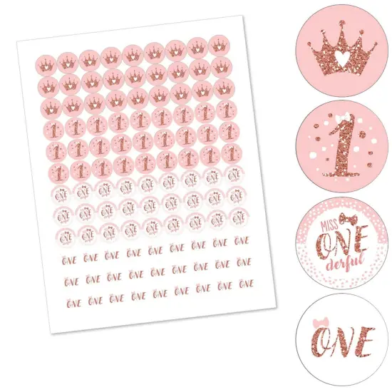 Big Dot of Happiness 1st Birthday Little Miss Onederful - Girl First Birthday Round Candy Sticker Favors - Labels Fits Chocolate Candy 1 sheet of 108 {3}