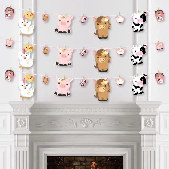 Big Dot of Happiness Girl Farm Animals - Pink Barnyard Baby Shower or Birthday Party DIY Decorations - Clothespin Garland Banner - 44 Pieces {4}