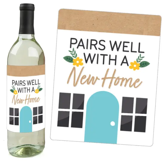 Big Dot of Happiness Welcome Home Housewarming - New Sweet Home Decorations for Women and Men - Wine Bottle Label Stickers - Set of 4 {6}