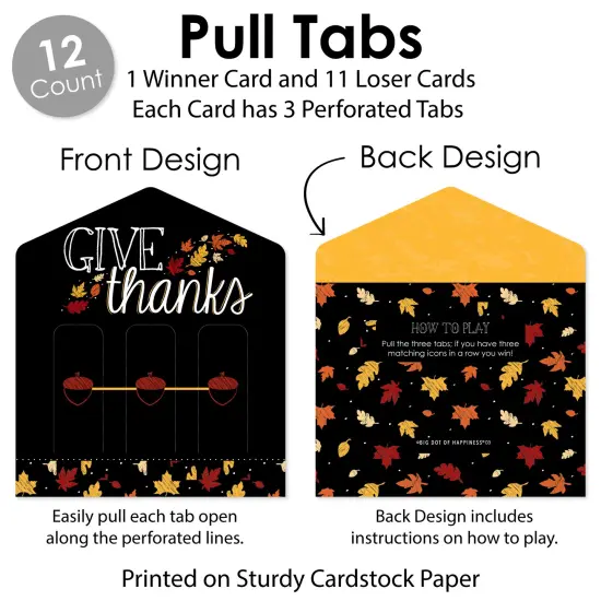 Big Dot of Happiness Give Thanks - Thanksgiving Party Game Pickle Cards - Pull Tabs 3-in-a-Row - Set of 12 {6}