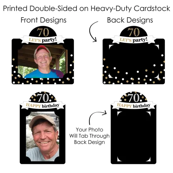Big Dot of Happiness Adult 70th Birthday - Gold - Birthday Party Picture Centerpiece Sticks - Photo Table Toppers - 15 Pieces {7}