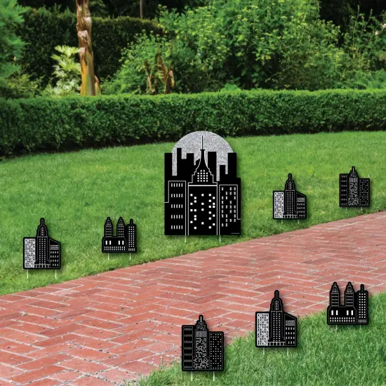 Big Dot of Happiness Nighttime City Skyline - Yard Sign and Outdoor Lawn Decorations - New York Party Yard Signs - Set of 8 {3}