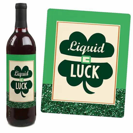 Big Dot of Happiness St. Patrick's Day - Saint Paddy's Day Decorations for Women and Men - Wine Bottle Label Stickers - Set of 4 {7}