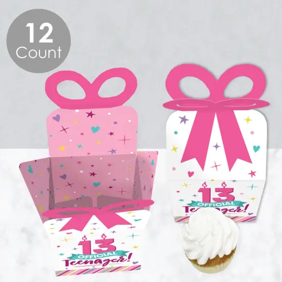 Big Dot of Happiness Girl 13th Birthday - Square Favor Gift Boxes - Official Teenager Birthday Party Bow Boxes - Set of 12 {4}