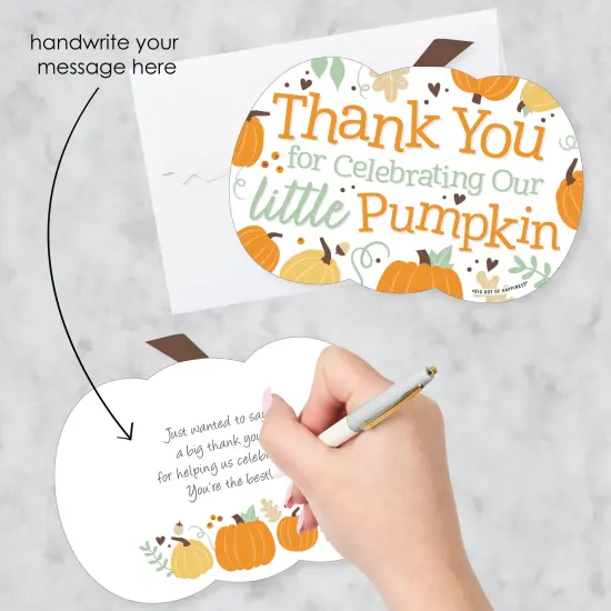 Big Dot of Happiness Little Pumpkin - Shaped Thank You Cards - Fall Birthday Party or Baby Shower Thank You Note Cards with Envelopes - Set of 12 {3}