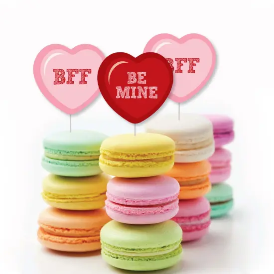Big Dot of Happiness Conversation Hearts - Dessert Cupcake Toppers - Valentine's Day Party Clear Treat Picks - Set of 24 {6}