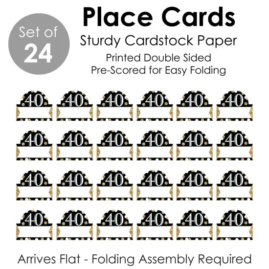 Big Dot of Happiness Adult 40th Birthday - Gold - Birthday Party Tent Buffet Card - Table Setting Name Place Cards - Set of 24 {7}