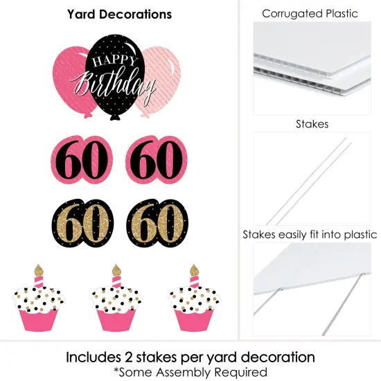 Big Dot of Happiness Chic 60th Birthday - Pink, Black and Gold - Yard Sign and Outdoor Lawn Decorations - Happy Birthday Party Yard Signs - Set of 8 {6}