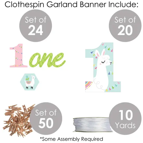 Big Dot of Happiness 1st Birthday Whole Llama Fun - Llama Fiesta First Birthday Party DIY Decorations - Clothespin Garland Banner - 44 Pieces {6}