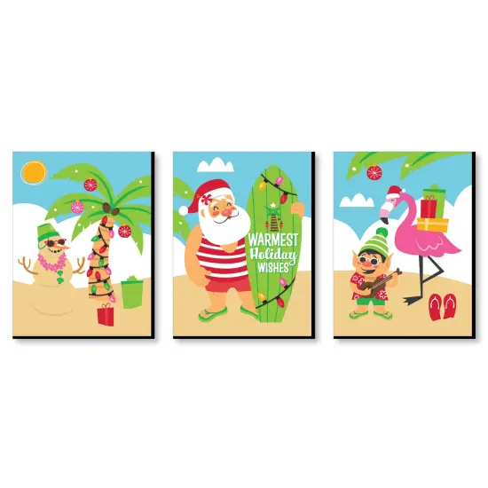 Big Dot of Happiness Tropical Christmas - Beach Santa Holiday Wall Art Room Decor - 7.5 x 10 inches - Set of 3 Prints {1}