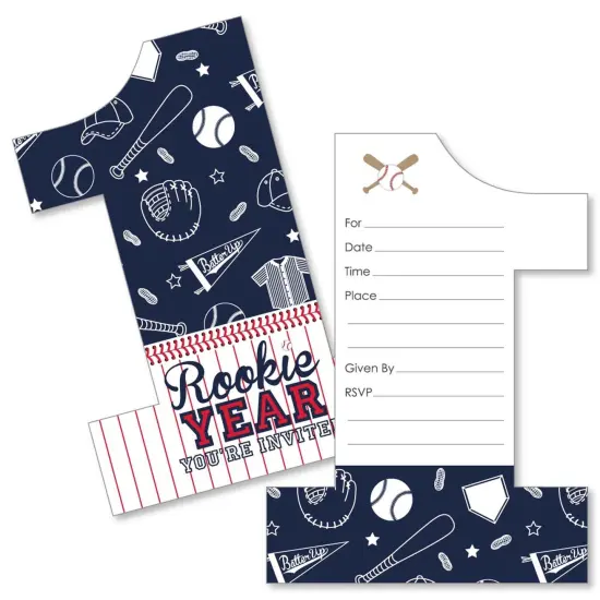 Big Dot of Happiness 1st Birthday Batter Up - Baseball - Shaped Fill-in Invitations - First Birthday Party Invitation Cards with Envelopes - Set of 12 {1}