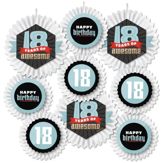 Big Dot of Happiness Boy 18th Birthday - Hanging Eighteenth Birthday Party Tissue Decoration Kit - Paper Fans - Set of 9 {3}