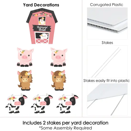 Big Dot of Happiness Girl Farm Animals - Yard Sign and Outdoor Lawn Decorations - Pink Barnyard Baby Shower or Birthday Party Yard Signs - Set of 8 {6}