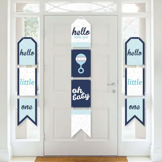 Big Dot of Happiness Hello Little One - Blue and Silver - Hanging Vertical Paper Door Banners - Boy Baby Shower Wall Decor Kit - Indoor Door Decor {1}