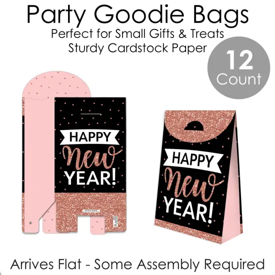 Big Dot of Happiness Rose Gold Happy New Year - New Years Eve Gift Favor Bags - Party Goodie Boxes - Set of 12 {7}