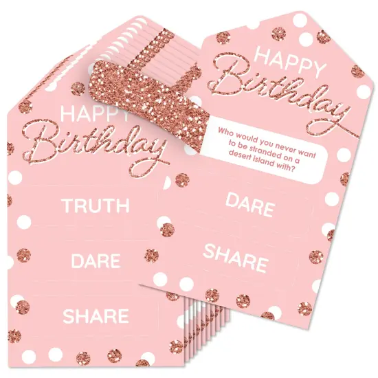Big Dot of Happiness Pink Rose Gold Birthday - Happy Birthday Party Game Pickle Cards - Truth, Dare, Share Pull Tabs - Set of 12 {1}