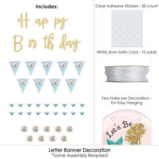 Big Dot of Happiness Let's Be Mermaids - Birthday Party Letter Banner Decor - 36 Cutouts and No-Mess Real Gold Glitter Happy Birthday Banner Letters {4}