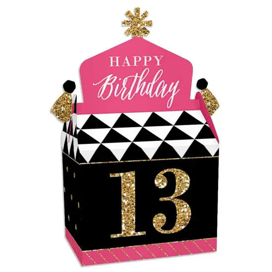 Big Dot of Happiness Chic 13th Birthday - Pink, Black and Gold - Treat Box Party Favors - Birthday Party Goodie Gable Boxes - Set of 12 {1}