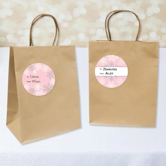 Big Dot of Happiness Pink Winter Wonderland - Round Holiday Snowflake Birthday Party and Baby Shower To and From Gift Tags - Large Stickers - Set of 8 {3}