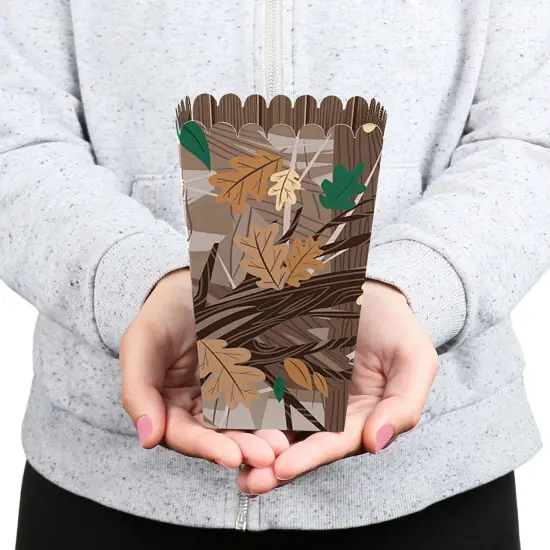 Big Dot of Happiness Gone Hunting - Deer Hunting Camo Baby Shower or Birthday Party Favor Popcorn Treat Boxes - Set of 12 {6}
