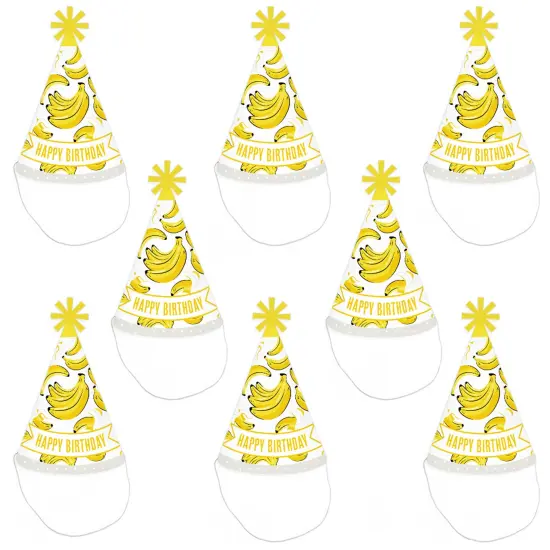 Big Dot of Happiness Let&rsquo;s Go Bananas - Cone Happy Birthday Party Hats for Kids and Adults - Set of 8 (Standard Size) {7}