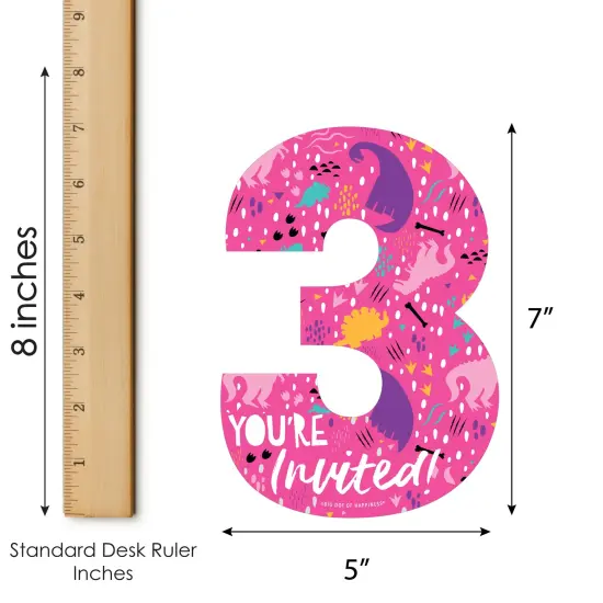 Big Dot of Happiness 3rd Birthday Roar Dinosaur Girl - Shaped Fill-In Three Rex Dino Third Birthday Party Invitation Cards with Envelopes - 12 Ct {7}