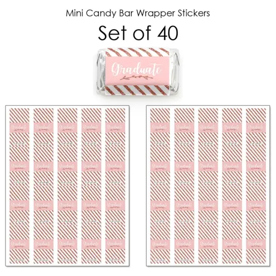 Big Dot of Happiness Rose Gold Grad - Mini Candy Bar Wrapper Stickers - Graduation Party Small Favors - 40 Count {4}
