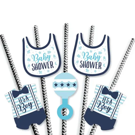 Big Dot of Happiness It's A Boy - Paper Straw Decor - Blue Baby Shower Striped Decorative Straws - Set of 24 {7}