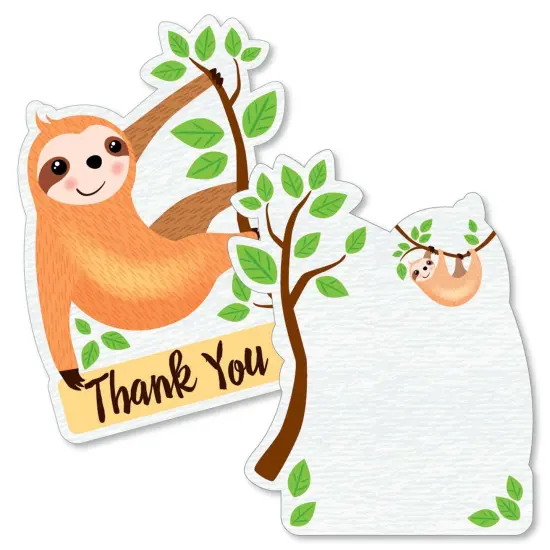 Big Dot of Happiness Let's Hang - Sloth - Shaped Thank You Cards - Baby Shower or Birthday Party Thank You Note Cards with Envelopes - Set of 12 {1}