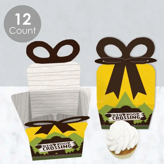 Big Dot of Happiness Sasquatch Crossing - Square Favor Gift Boxes - Bigfoot Party or Birthday Party Bow Boxes - Set of 12 {4}