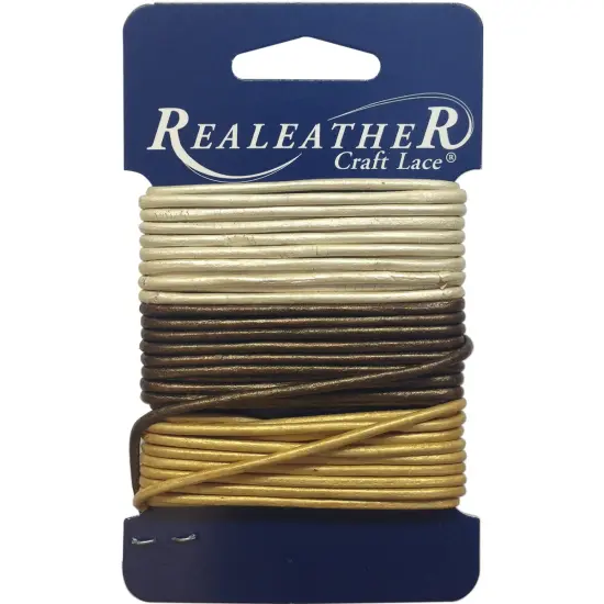 Realeather(R) Crafts Round Leather Lace 2mmX9yd Carded-Gold, Silver & Bronze {1}