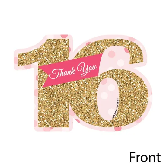 Big Dot of Happiness Sweet 16 - Shaped Thank You Cards - 16th Birthday Party Thank You Note Cards with Envelopes - Set of 12 {4}