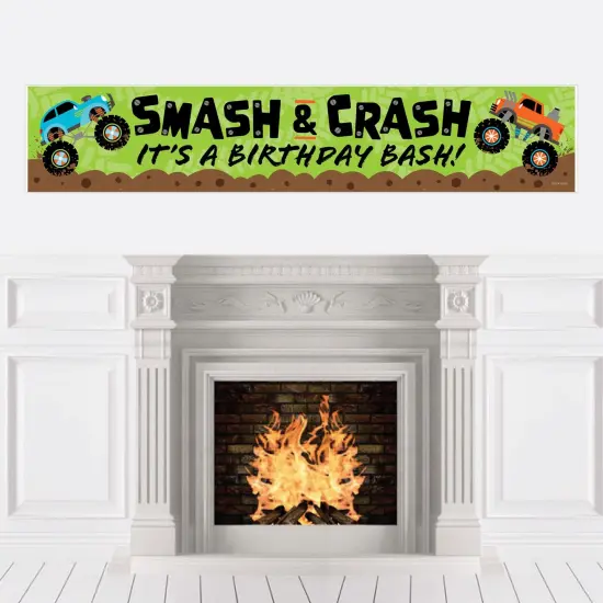 Big Dot of Happiness Smash and Crash - Monster Truck - Happy Birthday Boy Decorations Party Banner {1}