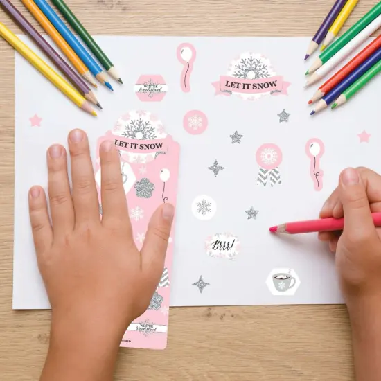 Big Dot of Happiness Pink Winter Wonderland - Holiday Snowflake Birthday Party and Baby Shower Favor Kids Stickers - 16 Sheets - 256 Stickers {7}