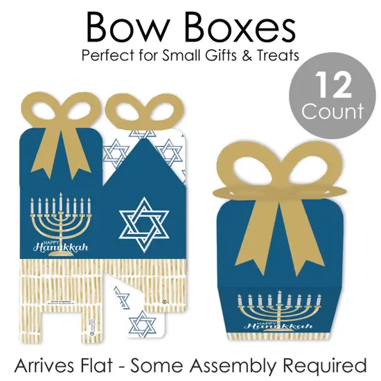 Big Dot of Happiness Happy Hanukkah - Square Favor Gift Boxes - Chanukah Holiday Party Bow Boxes - Set of 12 {7}