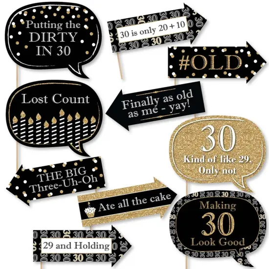 Big Dot of Happiness Funny Adult 30th Birthday - Gold - Birthday Party Photo Booth Props Kit - 10 Piece {1}
