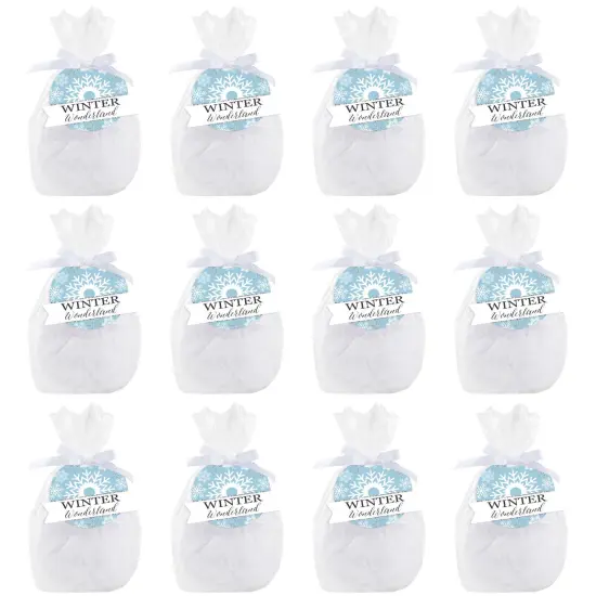Big Dot of Happiness Winter Wonderland - Snowflake Holiday Party and Winter Wedding Clear Goodie Favor Bags - Treat Bags With Tags - Set of 12 {7}