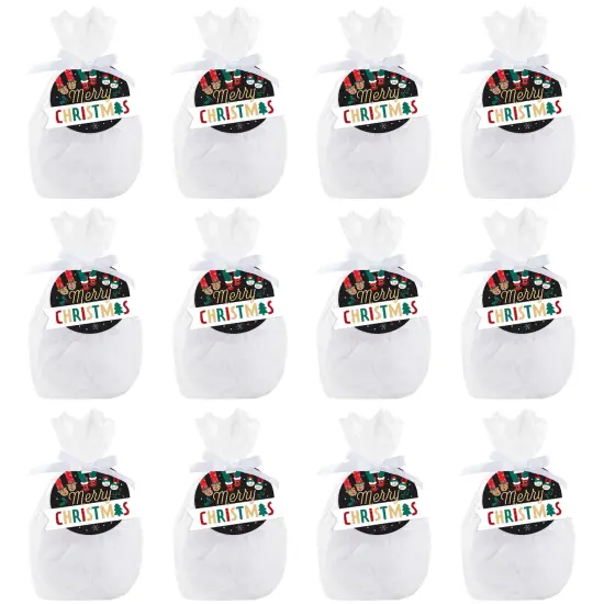 Big Dot of Happiness Christmas Pajamas - Holiday Plaid PJ Party Clear Goodie Favor Bags - Treat Bags With Tags - Set of 12 {7}