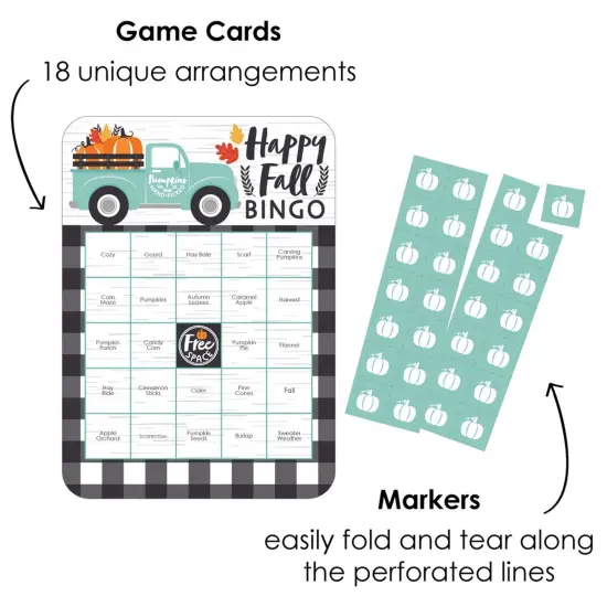 Big Dot of Happiness Happy Fall Truck - Bingo Cards and Markers - Harvest Pumpkin Party Shaped Bingo Game - Set of 18 {3}