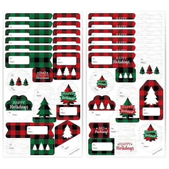 Big Dot of Happiness Holiday Plaid Trees - Assorted Buffalo Plaid Christmas Party Gift Tag Labels - To and From Stickers - 12 Sheets - 120 Stickers {1}